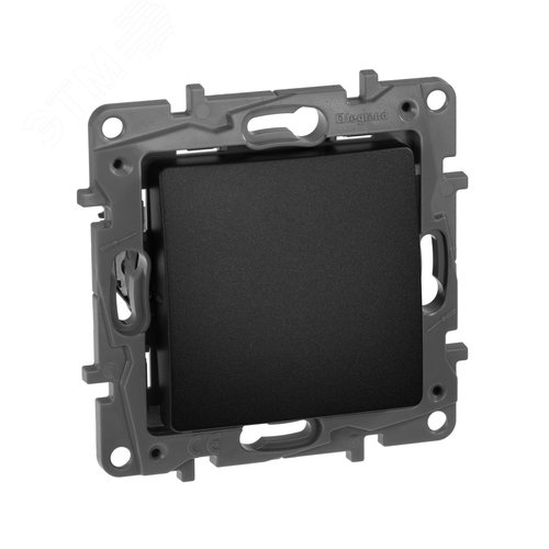 Выключатель 1-клавишный проходной самовозвратный 6А безвинтовое крепление антрацит ETIKA - фото 1