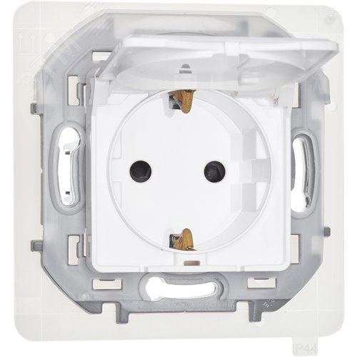 Розетка 1-местная с заземлением с защитными шторками и крышкой 16А IP44 белый INSPIRIA - фото 1