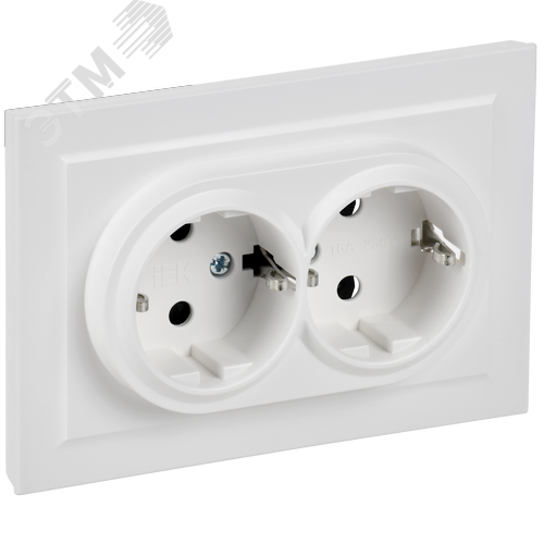 BRITE Розетка 2-местная с заземлением без защитных шторок 16А в сборе РС12-3-БрАБ арктический белый IEK - фото 1
