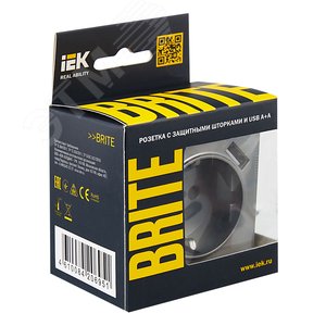 BRITE Розетка с заземлением с защитными шторками 16А с USB A+A 2,1А РЮш10-1-БрС сталь - фото 7