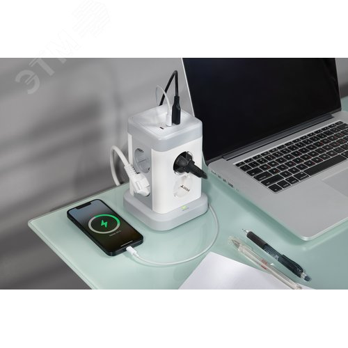 DOMINIC Удлинитель У08K 8 мест 2P+PE 1,5м 3х1,0мм2 16А/250В USB A+C 20Вт серый IEK - фото 8