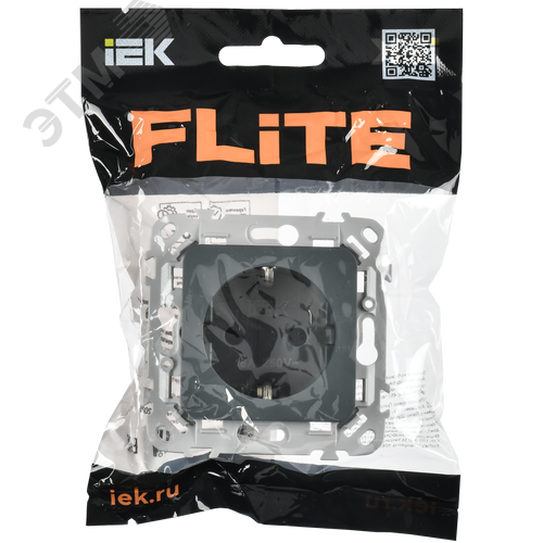 FLITE Розетка с заземлением с защитными шторками безвинтовое крепление 16А РСш11-1-ФлМА мокрый асфальт IEK - фото 2