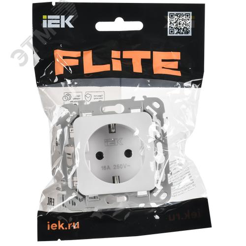 FLITE Розетка с заземлением без защитных шторок безвинтовое крепление 16А РС11-1-ФлБ белый IEK - фото 2
