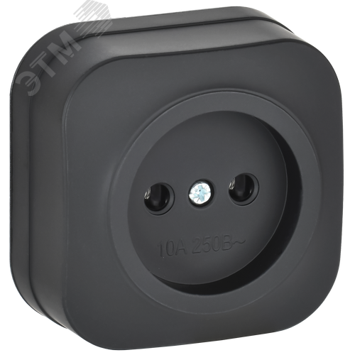 GLORY Розетка 1-местная для открытой установки без заземления без защитных шторок 10А РС20-2-ХЧм черный матовый IEK - фото 1
