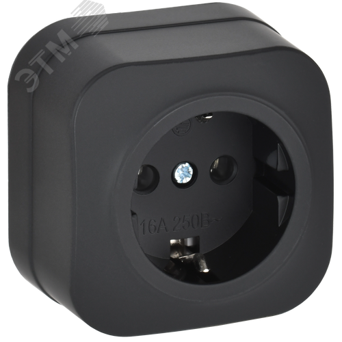 Изображение товара GLORY Розетка 1-местная для открытой установки с заземлением без защитных шторок 16А РС20-3-ХЧм черный матовый IEK (шт)