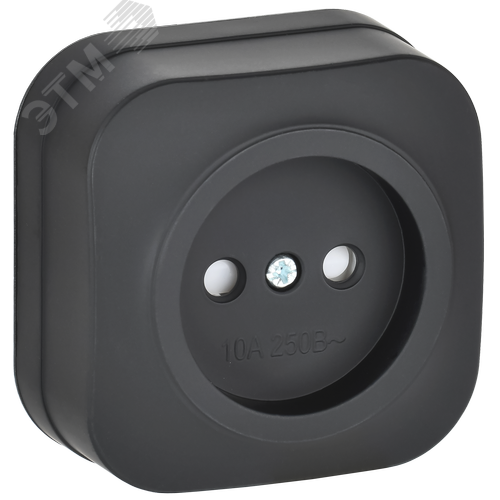 GLORY Розетка 1-местная для открытой установки без заземления с защитными шторками 10А РСш20-2-ХЧм черный матовый IEK - фото 1