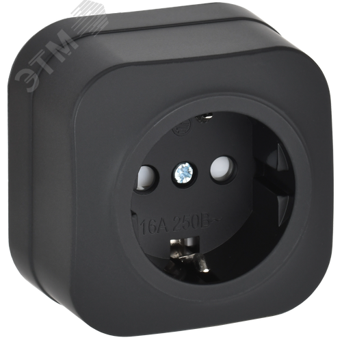 GLORY Розетка 1-местная для открытой установки с заземлением с защитными шторками 16А РСш20-3-ХЧм черный матовый IEK - фото 1