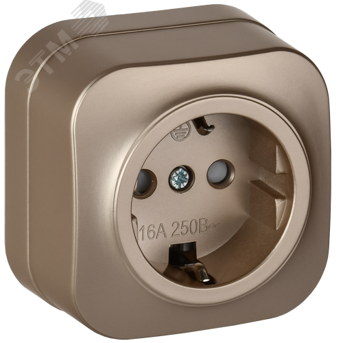 Изображение товара GLORY Розетка 1-местная для открытой установки с заземлением с защитными шторками 16А РСш20-3-ХШм шампань матовый IEK (шт)