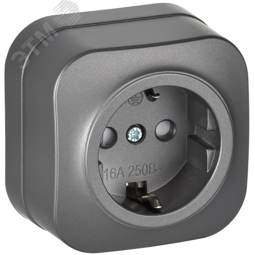 GLORY Розетка 1-местная для открытой установки с заземлением с защитными шторками 16А РСш20-3-ХСм сталь матовый IEK - фото 1