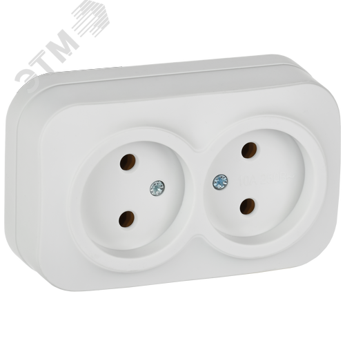 GLORY Розетка 2-местная для открытой установки без заземления без защитных шторок 10А РС22-2-ХБм белый матовый IEK - фото 1