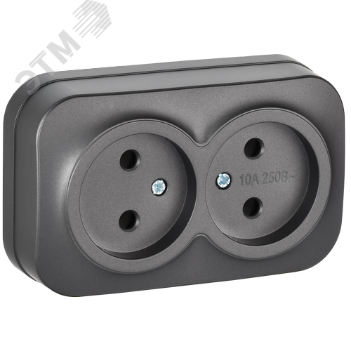 GLORY Розетка 2-местная для открытой установки без заземления без защитных шторок 10А РС22-2-ХСм сталь матовый IEK - фото 1