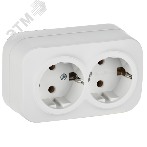 GLORY Розетка 2-местная для открытой установки с заземлением без защитных шторок 16А РС22-3-ХБм белый матовый IEK - фото 1