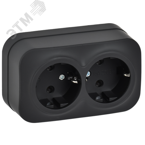GLORY Розетка 2-местная для открытой установки с заземлением без защитных шторок 16А РС22-3-ХЧм черный матовый IEK - фото 1