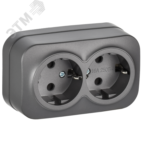 GLORY Розетка 2-местная для открытой установки с заземлением без защитных шторок 16А РС22-3-ХСм сталь матовый IEK - фото 1