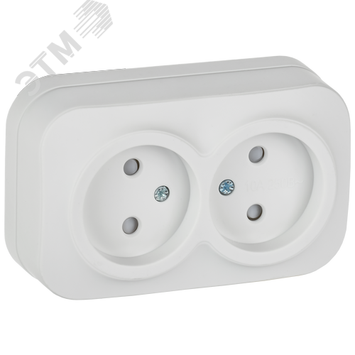 Изображение товара GLORY Розетка 2-местная для открытой установки без заземления с защитными шторками 10А РСш22-2-ХБм белый матовый IEK (шт)