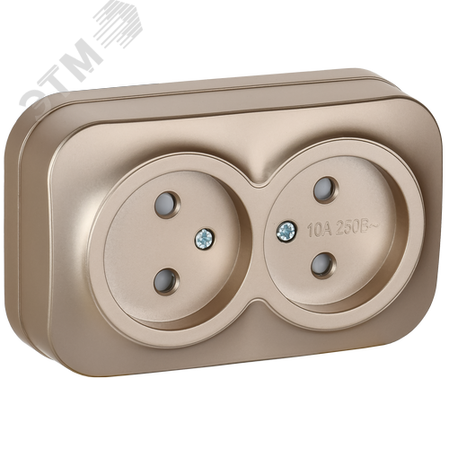 GLORY Розетка 2-местная для открытой установки без заземления с защитными шторками 10А РСш22-2-ХШм шампань матовый IEK - фото 1