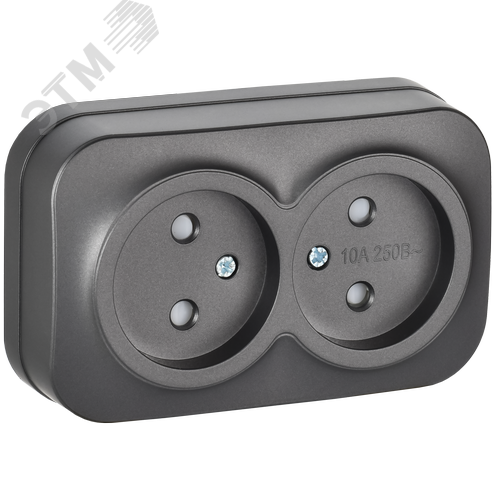 GLORY Розетка 2-местная для открытой установки без заземления с защитными шторками 10А РСш22-2-ХСм сталь матовый IEK - фото 1