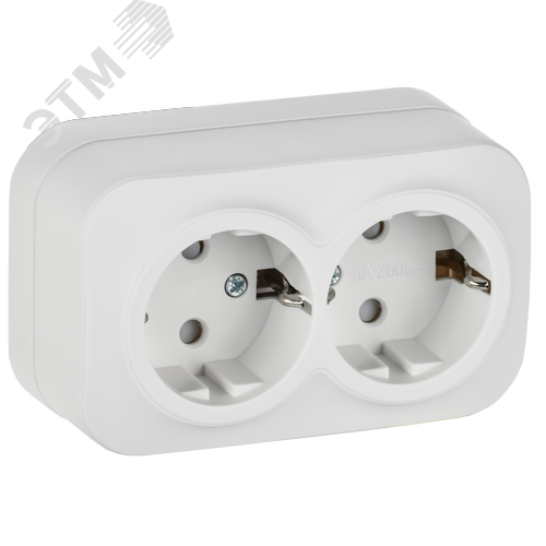 GLORY Розетка 2-местная для открытой установки с заземлением с защитными шторками 16А РСш22-3-ХБм белый матовый IEK - фото 1