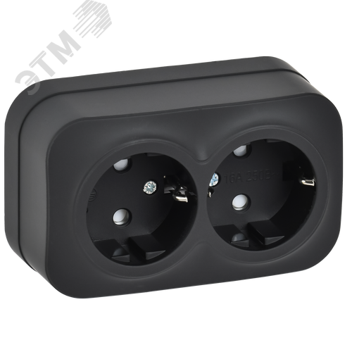 Изображение товара GLORY Розетка 2-местная для открытой установки с заземлением с защитными шторками 16А РСш22-3-ХЧм черный матовый IEK (шт)
