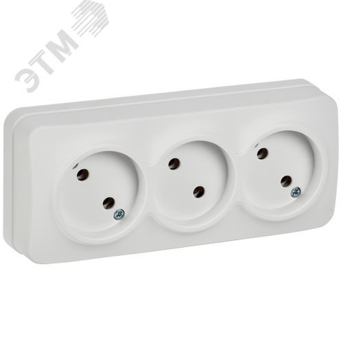 Изображение товара GLORY Розетка 3-местная для открытой установки без заземления без защитных шторок 10А РС23-2-ХБм белый матовый IEK (шт)