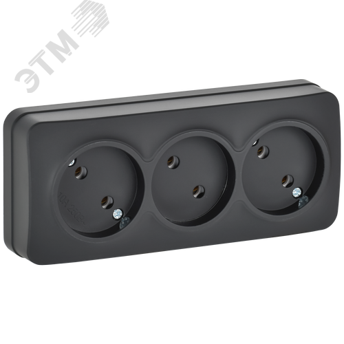 GLORY Розетка 3-местная для открытой установки без заземления без защитных шторок 10А РС23-2-ХЧм черный матовый IEK - фото 1