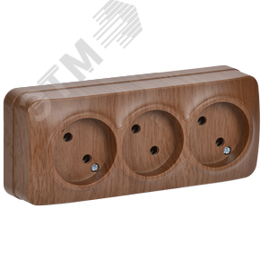 Изображение товара GLORY Розетка трехместная наружная без заземления дуб (шт)