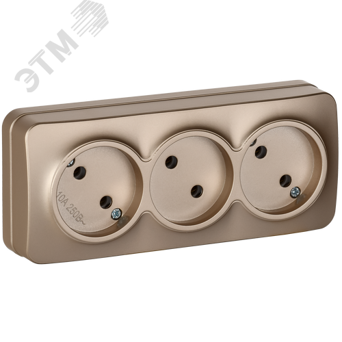 Изображение товара GLORY Розетка 3-местная для открытой установки без заземления без защитных шторок 10А РС23-2-ХШм шампань матовый IEK (шт)