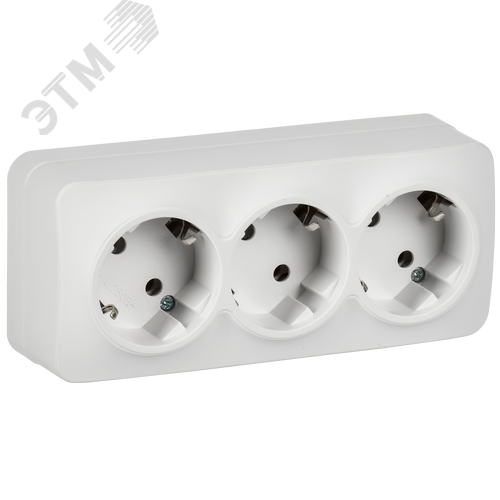 GLORY Розетка 3-местная для открытой установки с заземлением без защитных шторок 16А РС23-3-ХБм белый матовый IEK - фото 1