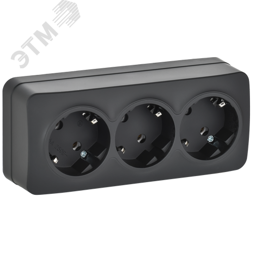 GLORY Розетка 3-местная для открытой установки с заземлением без защитных шторок 16А РС23-3-ХЧм черный матовый IEK - фото 1