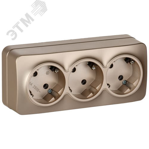 GLORY Розетка 3-местная для открытой установки с заземлением без защитных шторок 16А РС23-3-ХШм шампань матовый IEK - фото 1