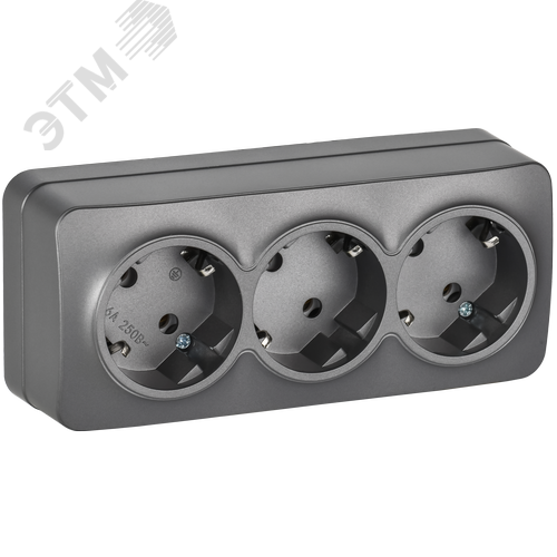Изображение товара GLORY Розетка 3-местная для открытой установки с заземлением без защитных шторок 16А РС23-3-ХСм сталь матовый IEK (шт)