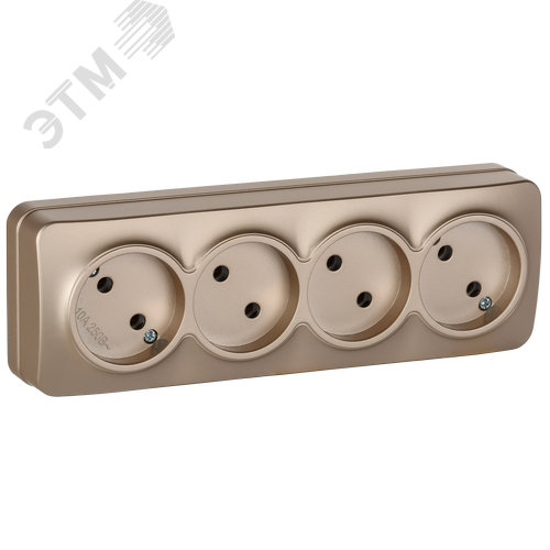 GLORY Розетка 4-местная для открытой установки без заземления без защитных шторок 10А РС24-2-ХШм шампань матовый IEK - фото 1