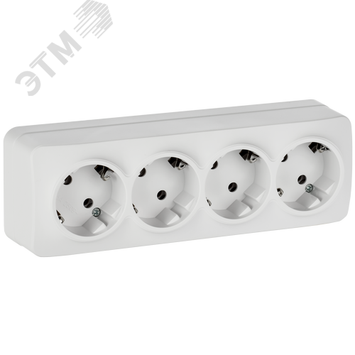 GLORY Розетка 4-местная для открытой установки с заземлением без защитных шторок 16А РС24-3-ХБм белый матовый IEK - фото 1