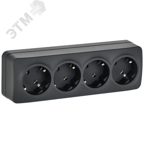 Изображение товара GLORY Розетка 4-местная для открытой установки с заземлением без защитных шторок 16А РС24-3-ХЧм черный матовый IEK (шт)