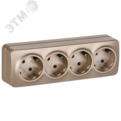 Изображение товара GLORY Розетка 4-местная для открытой установки с заземлением без защитных шторок 16А РС24-3-ХШм шампань матовый IEK (шт)