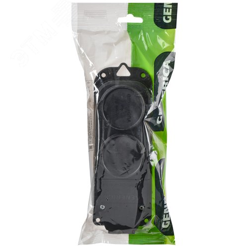 Розетка колодка 2-ая с защитной крышкой 16А IP44 каучук черная GENERICA - фото 2