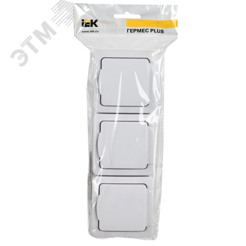 Гермес PLUS Розетка тройная с заземлением наружная белая IP54 - фото 2