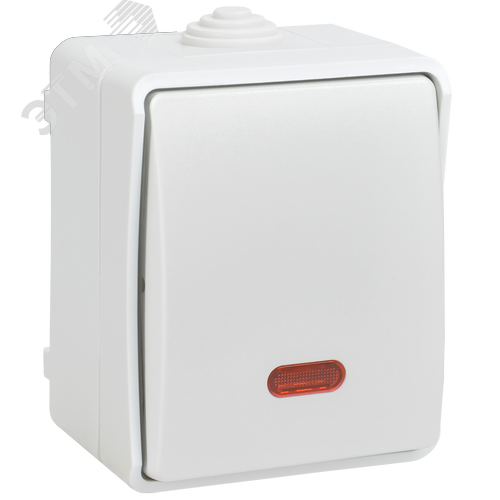 FORS Выключатель 1-клавишный проходной с индикацией для открытой установки 10А IP54 ВС20-1-1-ФБ белый - фото 1