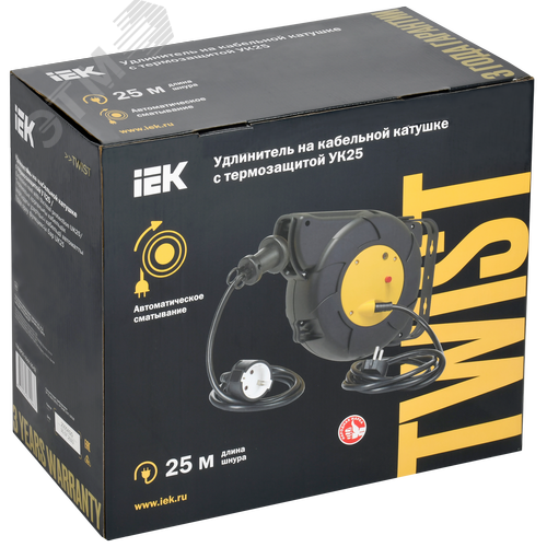 Катушка TWIST УК25 1мест. 2P+PE/25м+2м 3х1,5мм2 с автосмоткой - фото 2