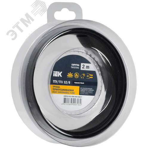 Изображение товара Трубка термоусадочная ТТУ нг-LS 12/6 черная (2м/упак) IEK (упак)