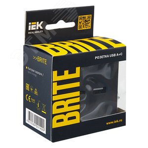 BRITE Розетка USB A+C 18Вт РЮ11-1-БрГ графит - фото 7