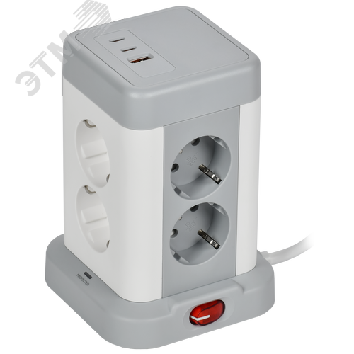 Изображение товара DOMINIC Удлинитель У08K 8 мест 2P+PE 1,5м 3х1,0мм2 16А/250В USB A+C 20Вт серый IEK (шт)