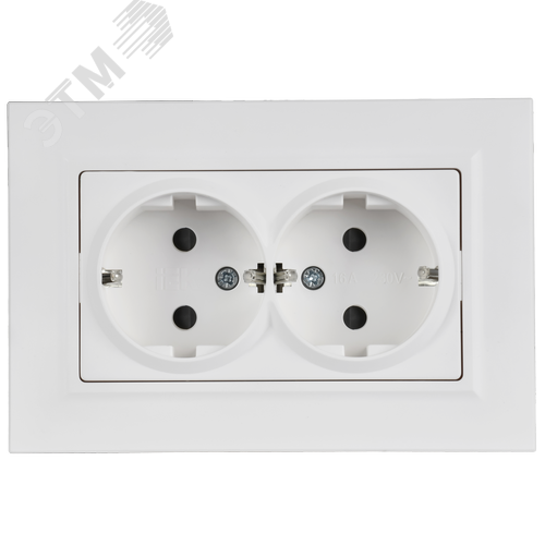 BRITE Розетка 2-местная с заземлением с защитными шторками плоская 16А в сборе РСшПл12-3-БрАБ арктический белый IEK - фото 5