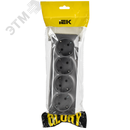 GLORY Розетка 4-местная для открытой установки с заземлением без защитных шторок 16А РС24-3-ХСм сталь матовый IEK - фото 2