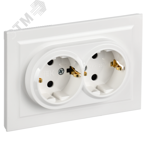 BRITE Розетка 2-местная с заземлением с защитными шторками 16А в сборе РСш12-3-БрБ белый - фото 1