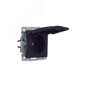BRITE Розетка с заземлением с защитными шторками и крышкой 16А IP44 РСбш10-3-44-БрЧ черный - фото 2