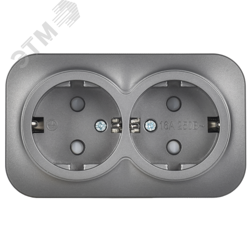 GLORY Розетка 2-местная для открытой установки с заземлением с защитными шторками 16А РСш22-3-ХСм сталь матовый IEK - фото 5
