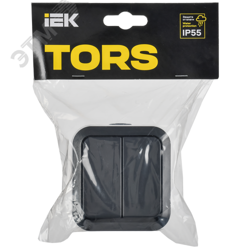 TORS Выключатель двухклавишный проходной 10А IP55 TS125 графит IEK - фото 2