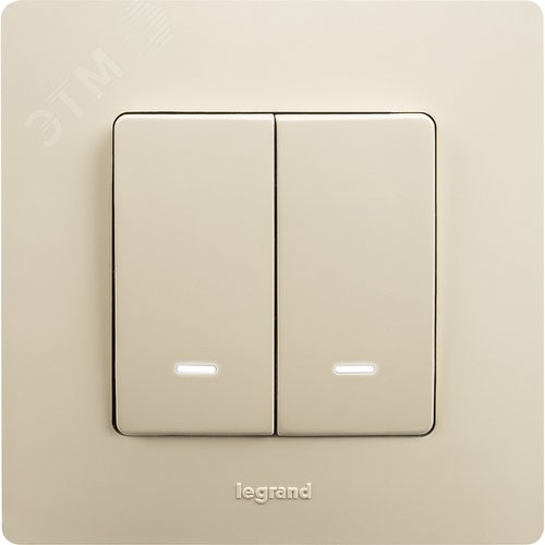 Выключатель 2-клавишный с подсветкой/индикацией 10А безвинтовое крепление слоновая кость ETIKA - фото 5