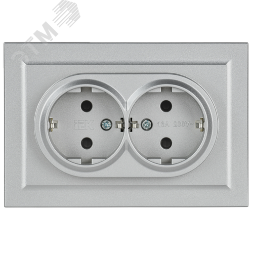 BRITE Розетка двойная с заземлением с защитными шторками 16А в сборе РСш12-3-БрА алюминий - фото 6